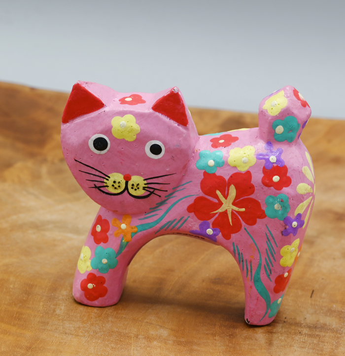 GATTO INARCATO DI LATO IN LEGNO DIPINTO A FIORI CM 8 - Image 3