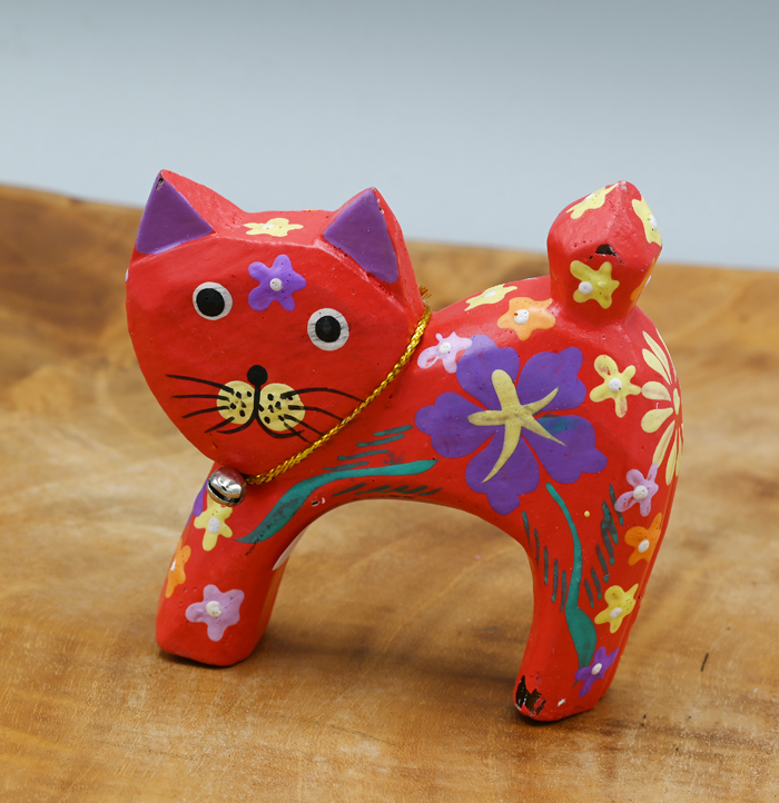 GATTO INARCATO DI LATO IN LEGNO DIPINTO A FIORI CM 8 - Image 4