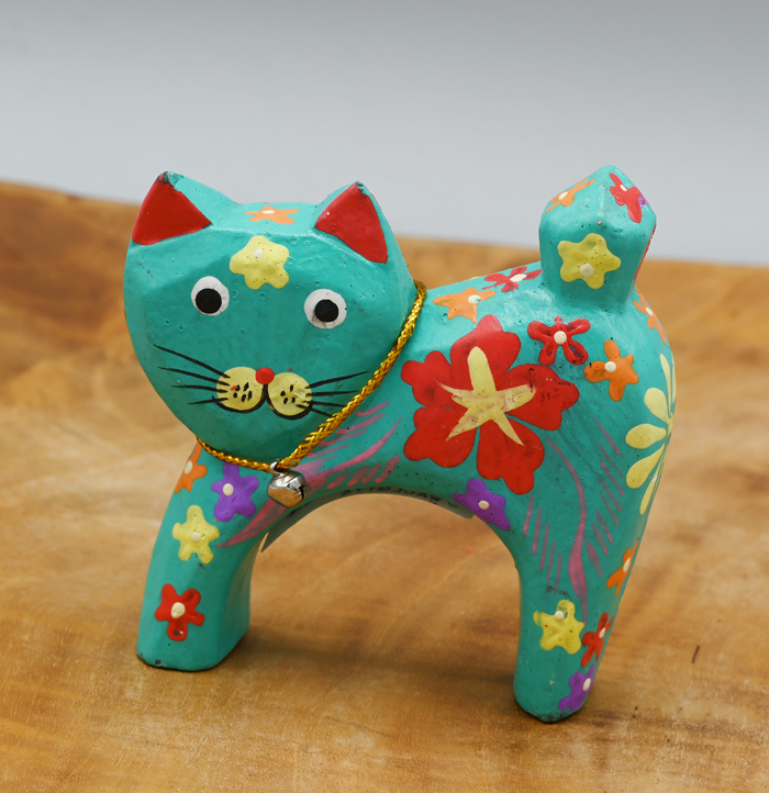 GATTO INARCATO DI LATO IN LEGNO DIPINTO A FIORI CM 8 - Image 5