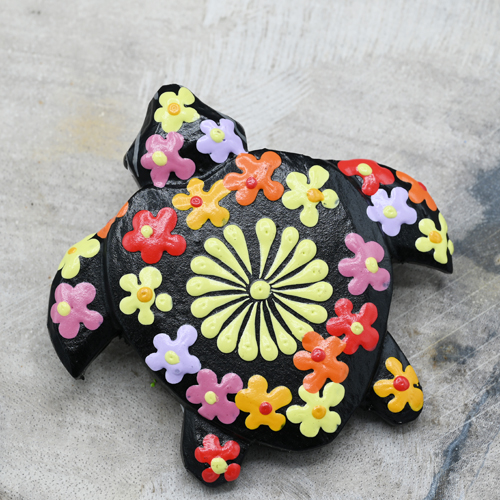 MAGNETE TARTARUGA IN LEGNO DIPINTO A FIORI - Image 3