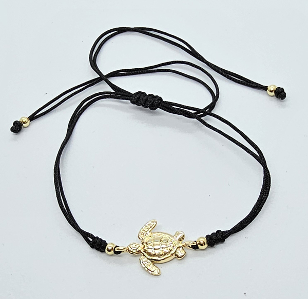 BRACCIALE IN CORDINO CON TARTARUGA MARINA GOLD PLATED - Image 3