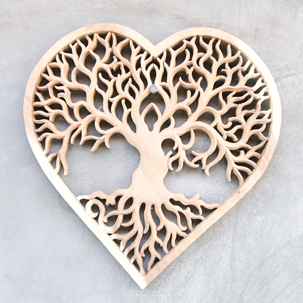 PANNELLO INTARSIATO IN LEGNO TAMBESI CM 40 A FORMA DI CUORE CON MOTIVO ALBERO DELLA VITA - Image 3