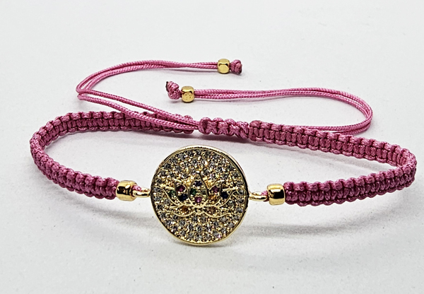 Bracciale Donna In Macramè Con Ciondolo Fiore Di Loto Oro Rosa, Regolabile, Fatto A Mano In Germania