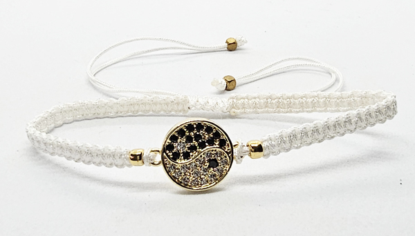 BRACCIALE FULL MACRAME' CON MEDAGLIA A FORMA DI YING & YANG IN METALLO GOLD PLATED CON ZIRCONI - Image 3