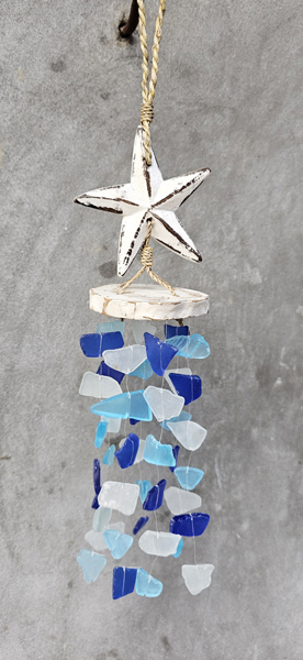 WIND CHIMES DA APPENDERE REALIZZATO IN LEGNO DIPINTO A MANO E VETRO RECICLATO CM 30 CIRCA CON PESCIOLINO - Image 6