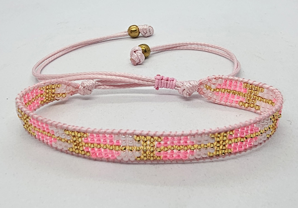 BRACCIALE CON PERLINE GIAPPONESI MATZUNO 15/0 LAVORAZIONE A TELAIO CON CORDINO COREANO, CHIUSURA A MACRAMÉ REGOLABILE (5 ROW) 5 LINE BOLA - Image 3