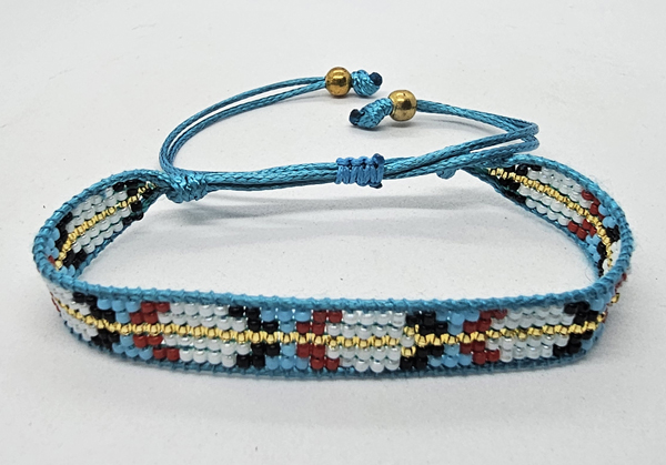 BRACCIALE CON PERLINE GIAPPONESI MATZUNO 15/0 LAVORAZIONE A TELAIO CON CORDINO COREANO, CHIUSURA A MACRAMÉ REGOLABILE (5 ROW) 5 LINE BOLA - Image 6