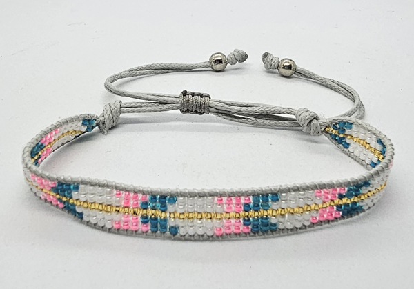 BRACCIALE CON PERLINE GIAPPONESI MATZUNO 15/0 LAVORAZIONE A TELAIO CON CORDINO COREANO, CHIUSURA A MACRAMÉ REGOLABILE (5 ROW) 5 LINE BOLA - Image 9