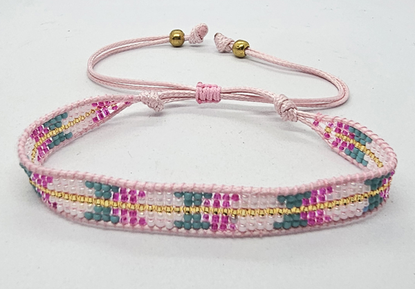 BRACCIALE CON PERLINE GIAPPONESI MATZUNO 15/0 LAVORAZIONE A TELAIO CON CORDINO COREANO, CHIUSURA A MACRAMÉ REGOLABILE (5 ROW) 5 LINE BOLA - Image 16