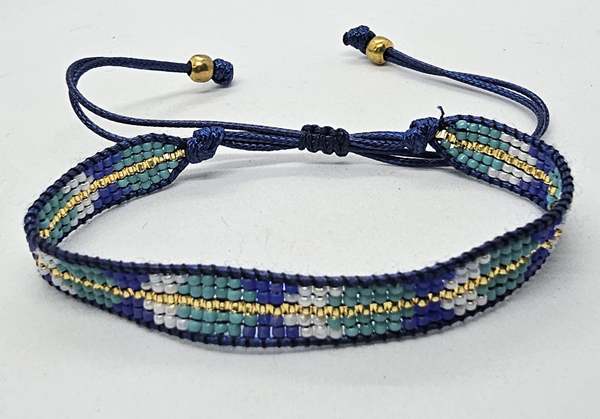 BRACCIALE CON PERLINE GIAPPONESI MATZUNO 15/0 LAVORAZIONE A TELAIO CON CORDINO COREANO, CHIUSURA A MACRAMÉ REGOLABILE (5 ROW) 5 LINE BOLA - Image 18