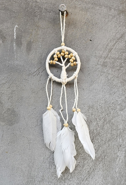 DREAM CATCHER MACRAME ALBERO DELLA VITA CON PERLE DI LEGNO  CM 6 DI DIAMETRO , CM 20 DI LUNGHEZZA