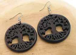 ORECCHINI IN LEGNO DI PALISSANDRO  MM 40 CON ALBERO DELLA VITA
